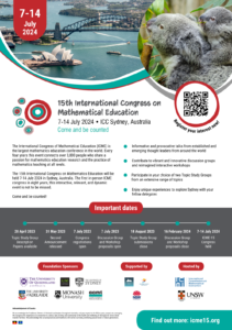 An image of the ICME-15 A1 poster. The image can be clicked to download a locally-saved copy.