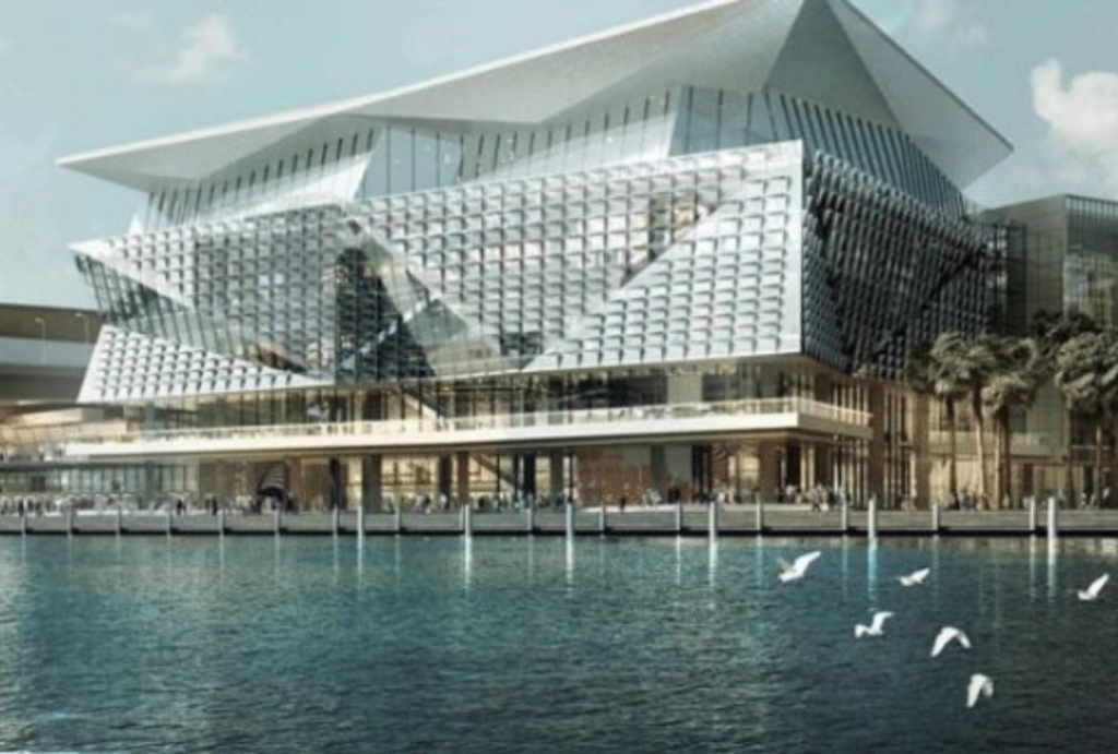 A photograph of the International Convention Centre, Sydney.