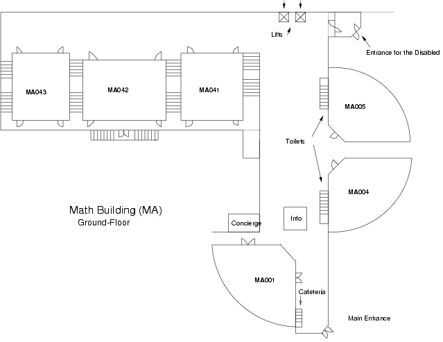 MA001, MA004, MA005, MA041, MA042, MA043; Math Building/ground floor