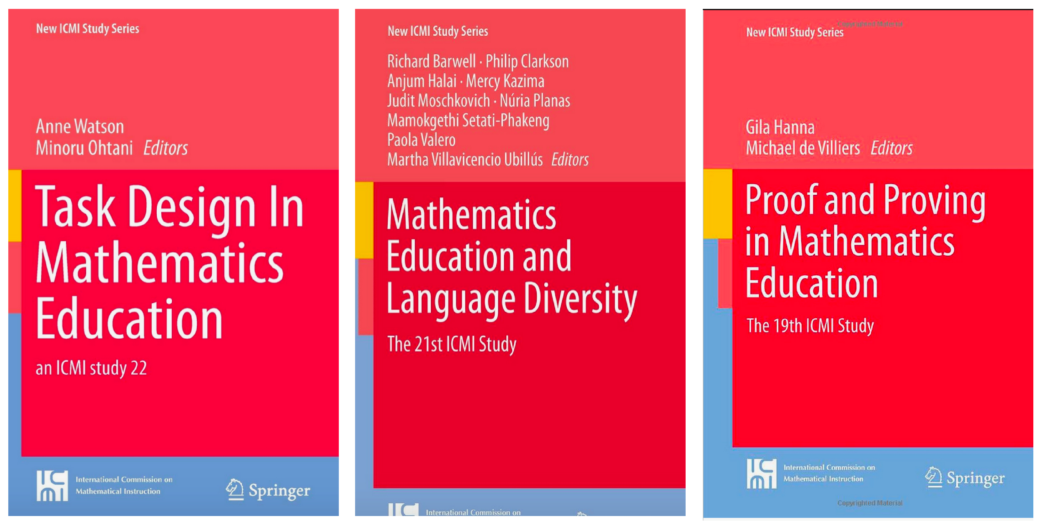 Covers of ICMI Studies 19, 21 and 22.